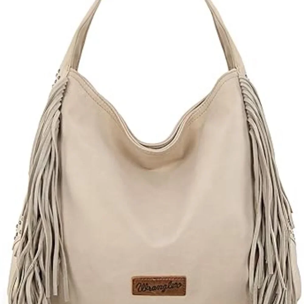 NEW Wrangler Shiloh Fringe Studded Leather Hobo Shoulder Bag Purse‎ Western Boho
